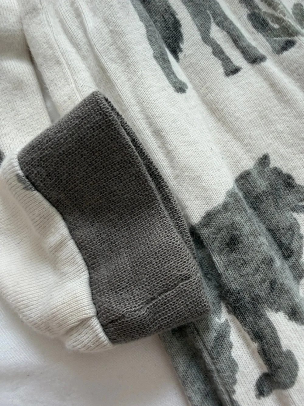 Cream and Gray Wolf Print Kids One-Piece Footed organic cotton Pajamas